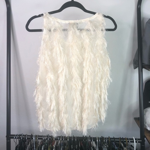 FRENCH Connection Cream Sheer Eyelash Fringe Sleeveless Top - Picture 3 of 4